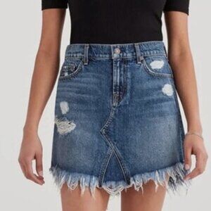 7 for All Mankind Distressed Raw Hem Jean Skirt Size 26